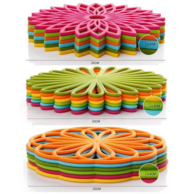Alt view image 4 of 7 - Silicone Trivet Mat - Kitchen Hot Pads for Pots & Dish - Insulated Teapot Trivet - Flexible, Durable, Non-Slip Large Coasters 3 Set Yellow