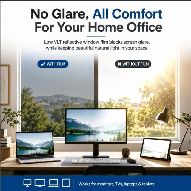 Alt view image 4 of 7 - One Way Window Privacy Film, See Out Not in Daytime Mirror Tint for Home, Heat Blocking Window Film with Sun & UV Control Static Cling Reflective Glass Covering Black Silver 17.5Inch x 6.5Feet