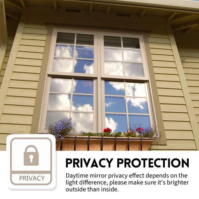 Alt view image 3 of 7 - One Way Daytime Privacy Static Cling Sun Blocking Anti UV Reflective Window Tint for Home and Office, Black-Silver, 17.5 Inch X 6.5 Feet