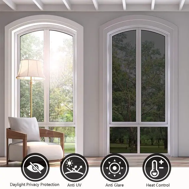 Alt view image 5 of 7 - One Way Daytime Privacy Static Cling Sun Blocking Anti UV Reflective Window Tint for Home and Office, Black-Silver, 17.5 Inch X 6.5 Feet