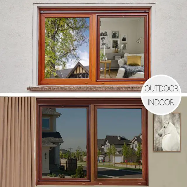 Alt view image 7 of 7 - One Way Privacy Window Film, Daytime Mirror Reflective Heat Control UV Sun Blocking Non-Adhesive Static Cling Window Tint for Home and Office(Black-Silver, 17.5 Inch x 6.5 Feet)
