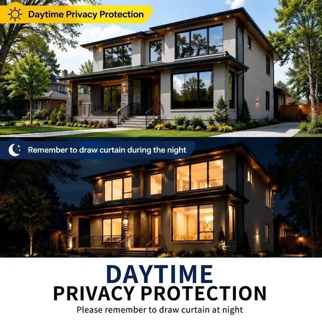 Alt view image 7 of 7 - One Way Window Privacy Film, See Out Not in Daytime Mirror Tint for Home, Heat Blocking Window Film with Sun & UV Control Static Cling Reflective Glass Covering Black Silver 17.5Inch x 6.5Feet