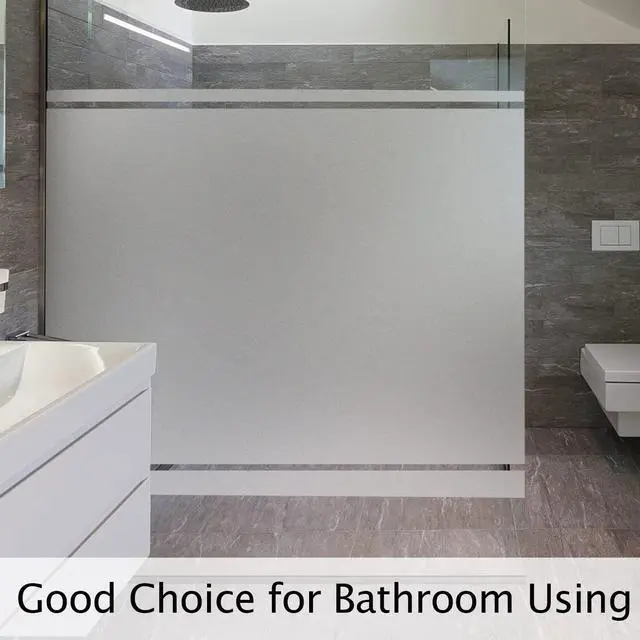 Alt view image 5 of 7 - Frosted Window Privacy Film Heat Control UV Blocking, Static Cling Non-Adhesive Reusable Door coverings for Bathroom Home Office (Frosted 17.5 Inch x 6.5 Feet)