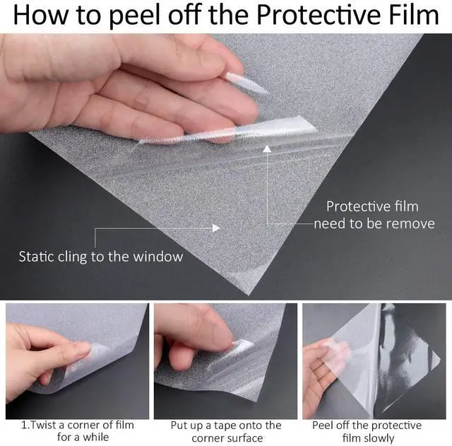 Alt view image 6 of 7 - Frosted Window Privacy Film Heat Control UV Blocking, Static Cling Non-Adhesive Reusable Door coverings for Bathroom Home Office (Frosted 17.5 Inch x 6.5 Feet)
