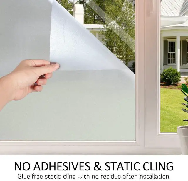 Alt view image 7 of 7 - Frosted Window Privacy Film Heat Control UV Blocking, Static Cling Non-Adhesive Reusable Door coverings for Bathroom Home Office (Frosted 17.5 Inch x 6.5 Feet)