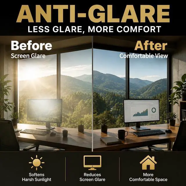 Alt view image 4 of 7 - One Way Window Privacy Film, Reflective Window Tint for Daytime Privacy, Heat Control & UV Blocking, Static Cling Mirror Film for Home, Office & Glass Doors, Black Silver 17.5" x 7.8'