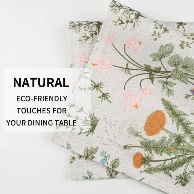 Alt view image 4 of 7 - Boho Placemats Set of 4, 12x18 Inch Linen Fabric Floral Place Mats for Kitchen Dinning, Farmhouse Rustic Cloth Table Mats, Washable Placemat Botanical Party Table Décor, Wildflowers Herbs