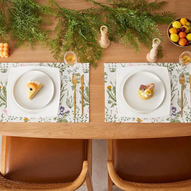Alt view image 6 of 7 - Boho Placemats Set of 4, 12x18 Inch Linen Fabric Floral Place Mats for Kitchen Dinning, Farmhouse Rustic Cloth Table Mats, Washable Placemat Botanical Party Table Décor, Wildflowers Herbs