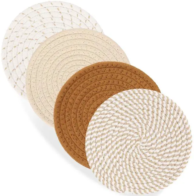 Main image of 7" Trivets for Hot Dishes, Hot pots and Pans, 4 Heat Resistant Hot Pads, Pot Holders for Kitchen, Home Essentials for New Home and Farmhouse Decor, Fall Decorations for Home(Brown)