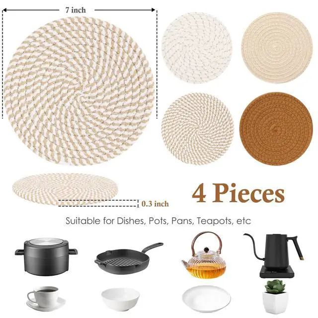 Alt view image 2 of 7 - 7" Trivets for Hot Dishes, Hot pots and Pans, 4 Heat Resistant Hot Pads, Pot Holders for Kitchen, Home Essentials for New Home and Farmhouse Decor, Fall Decorations for Home(Brown)