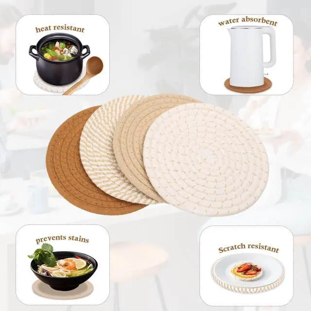 Alt view image 4 of 7 - 7" Trivets for Hot Dishes, Hot pots and Pans, 4 Heat Resistant Hot Pads, Pot Holders for Kitchen, Home Essentials for New Home and Farmhouse Decor, Fall Decorations for Home(Brown)