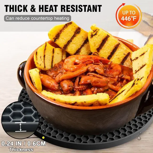 Alt view image 4 of 7 - Silicone Trivet Mats - 4 Heat Resistant Pot Holders, Multipurpose Non-Slip Hot Pads for Kitchen Potholders, Hot Dishers, Jar Opener, Spoon Holder, Food Grade Silicone & BPA Free (Black)