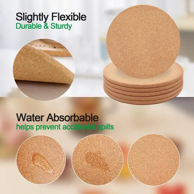 Alt view image 3 of 7 - Cork Trivet, 4 Pack High Density Thick Cork Coasters Set for Hot Dishes, 8 Inch Heat Resistant Multifunctional Corks Trivets for Hot Dishes, Hot Pads for Kitchen, Table, Countertops