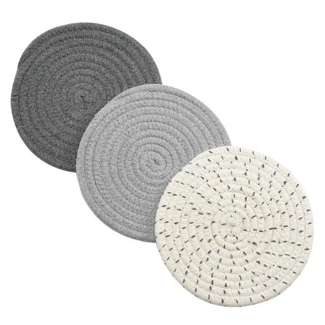 Main image of Potholders Set Trivets Set 100% Pure Cotton Thread Weave Hot Pot Holders Set (Set of 3) Stylish Coasters, Hot Pads, Hot Mats,Spoon Rest For Cooking and Baking by Diameter 7 Inches (Gray)