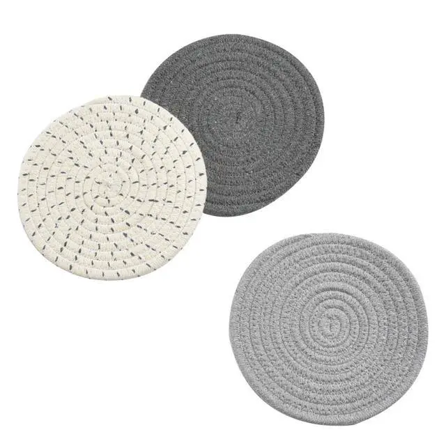 Alt view image 2 of 7 - Potholders Set Trivets Set 100% Pure Cotton Thread Weave Hot Pot Holders Set (Set of 3) Stylish Coasters, Hot Pads, Hot Mats,Spoon Rest For Cooking and Baking by Diameter 7 Inches (Gray)