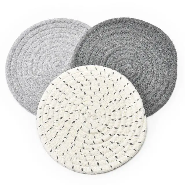 Alt view image 3 of 7 - Potholders Set Trivets Set 100% Pure Cotton Thread Weave Hot Pot Holders Set (Set of 3) Stylish Coasters, Hot Pads, Hot Mats,Spoon Rest For Cooking and Baking by Diameter 7 Inches (Gray)