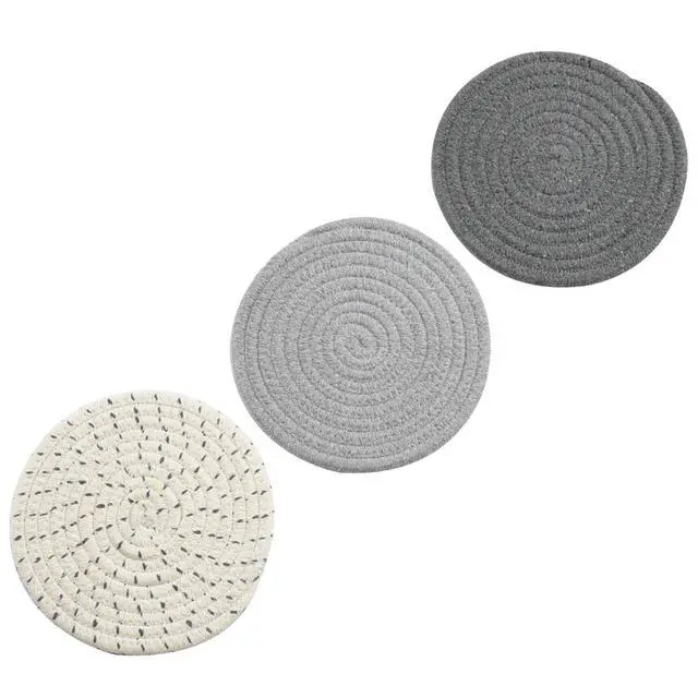 Alt view image 4 of 7 - Potholders Set Trivets Set 100% Pure Cotton Thread Weave Hot Pot Holders Set (Set of 3) Stylish Coasters, Hot Pads, Hot Mats,Spoon Rest For Cooking and Baking by Diameter 7 Inches (Gray)
