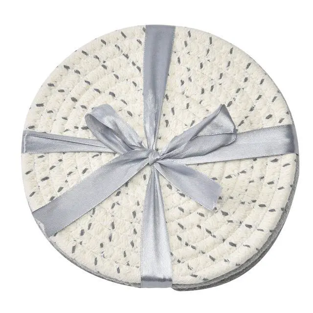Alt view image 5 of 7 - Potholders Set Trivets Set 100% Pure Cotton Thread Weave Hot Pot Holders Set (Set of 3) Stylish Coasters, Hot Pads, Hot Mats,Spoon Rest For Cooking and Baking by Diameter 7 Inches (Gray)