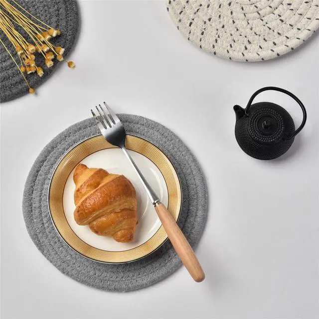 Alt view image 6 of 7 - Potholders Set Trivets Set 100% Pure Cotton Thread Weave Hot Pot Holders Set (Set of 3) Stylish Coasters, Hot Pads, Hot Mats,Spoon Rest For Cooking and Baking by Diameter 7 Inches (Gray)