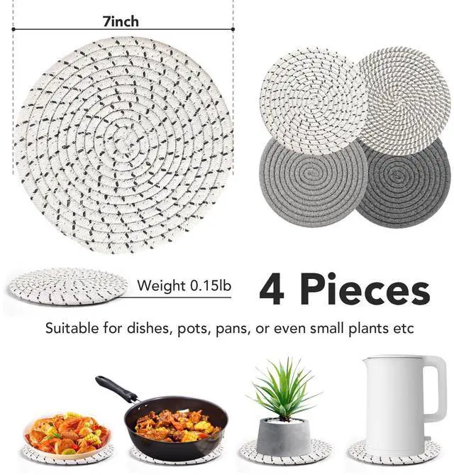 Alt view image 2 of 7 - 7 Inches Trivets for Hot Dishes, Hot Pots and Pans, 4Pcs Thick Heat Resistant Trivet Mats for KitchenPot Holders for Kitchen Counter, Table, Home Essentials, Kitchen Decor for Table Countertops