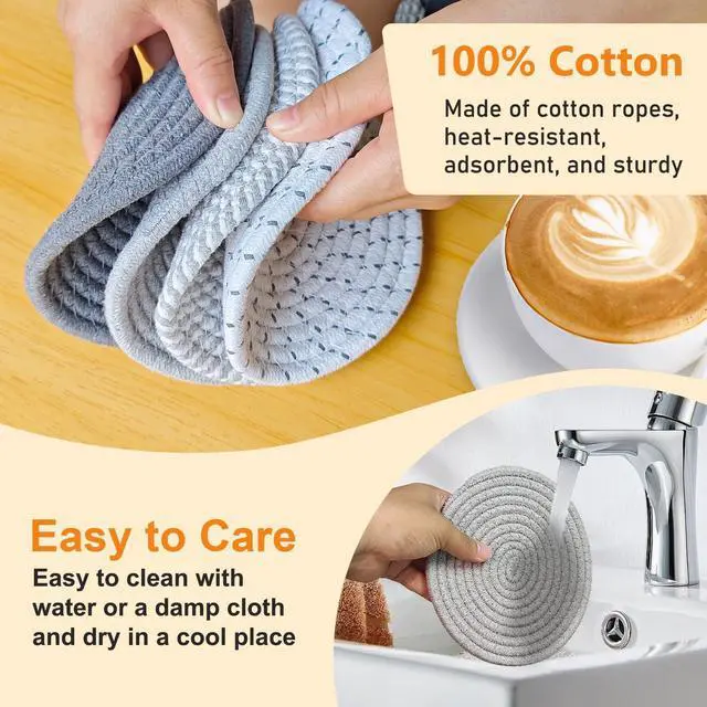 Alt view image 4 of 7 - 7 Inches Trivets for Hot Dishes, Hot Pots and Pans, 4Pcs Thick Heat Resistant Trivet Mats for KitchenPot Holders for Kitchen Counter, Table, Home Essentials, Kitchen Decor for Table Countertops