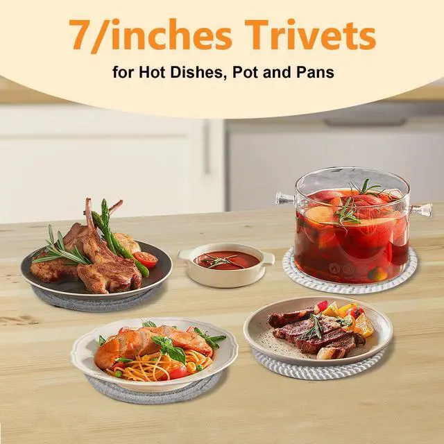 Alt view image 7 of 7 - 7 Inches Trivets for Hot Dishes, Hot Pots and Pans, 4Pcs Thick Heat Resistant Trivet Mats for KitchenPot Holders for Kitchen Counter, Table, Home Essentials, Kitchen Decor for Table Countertops