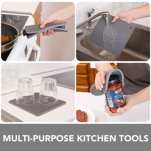 Alt view image 5 of 6 - Trivets for Hot Dishes - Hot Pads for Kitchen, Silicone Pot Holders for Hot Pots and Pans, Silicone Mats for Kitchen Countertops, Table, Flexible Easy to Wash and Dry, Grey