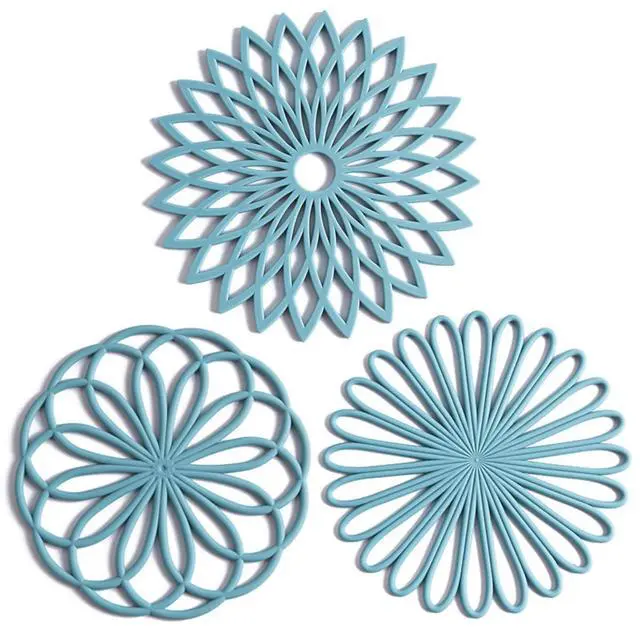 Main image of Set of 3 Silicone Trivet Mat - Non-Slip & Heat Resistant Modern Kitchen Hot Pads for Table & Countertop - Trivet for Hot Dishes, Turquoise
