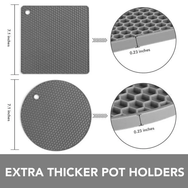 Alt view image 4 of 6 - Trivets for Hot Dishes - Hot Pads for Kitchen, Silicone Pot Holders for Hot Pots and Pans, Silicone Mats for Kitchen Countertops, Table, Flexible Easy to Wash and Dry, Grey