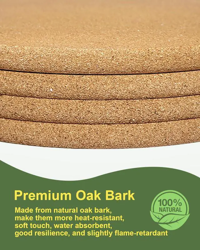 Alt view image 7 of 7 - Cork Trivet Mats, 4 PCS Heat Resistant Cork Trivets for Hot Pots and Pans, Hot Dishes, Multipurpose Non-Slip Cork Hot Pads for Kitchen Countertops Table, High Density Thick Round Pot Coaster