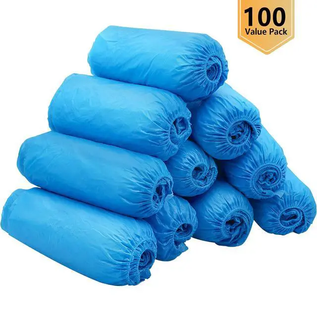 Alt view image 2 of 7 - Shoe Covers Disposable Non-slip for Indoors -100 Pieces (50 Pairs) Waterproof Premium CPE Booties Shoes Protectors Coverings, fits up to size 11 US Men and 13 US Women, Blue, Large