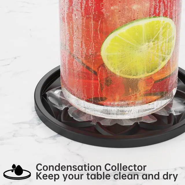 Alt view image 5 of 7 - Silicone Coasters Set with Holder - 6 Pack Drink Coasters for Coffee Table, Bar, Desk - Tabletop Protection Gift - Black
