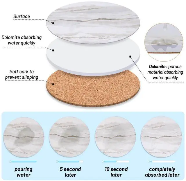 Alt view image 4 of 7 - Drink Coasters with Holder for Coffee Table, Absorbent Coaster Set of 6, Marble Style Ceramic Coaster for Wooden Table, Suitable for Kinds of Cups, Home Decor, 4 Inches