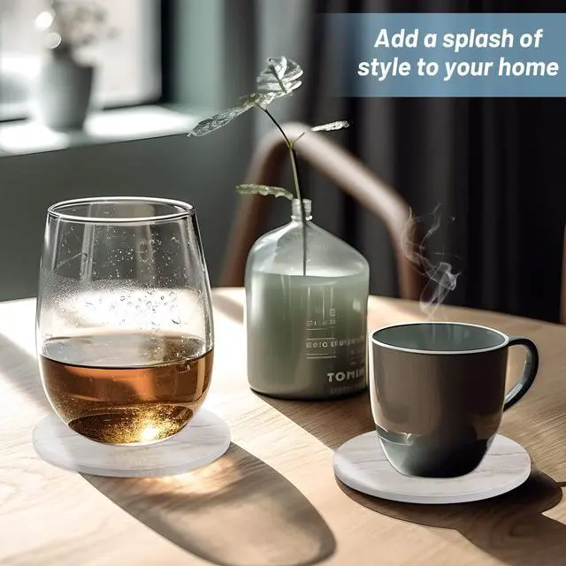 Alt view image 7 of 7 - Drink Coasters with Holder for Coffee Table, Absorbent Coaster Set of 6, Marble Style Ceramic Coaster for Wooden Table, Suitable for Kinds of Cups, Home Decor, 4 Inches