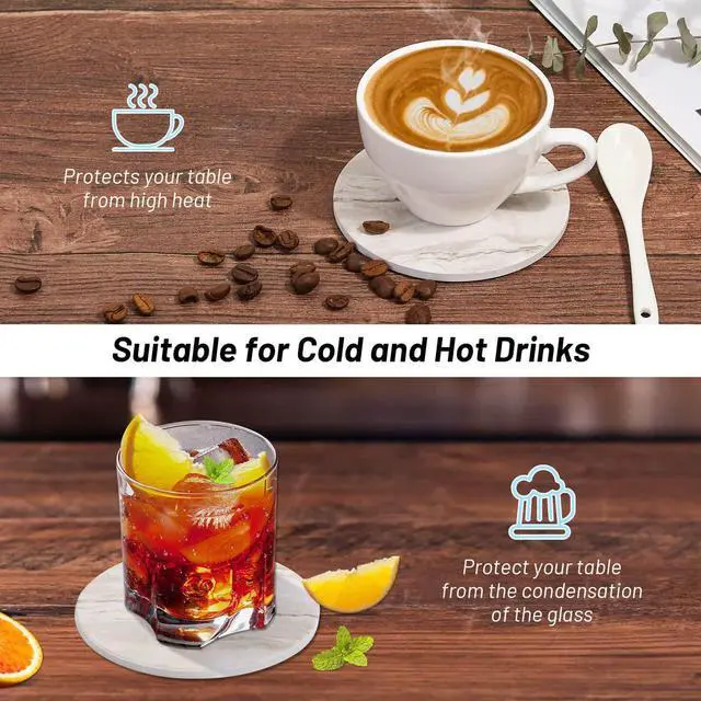 Alt view image 6 of 7 - Drink Coasters with Holder for Coffee Table, Absorbent Coaster Set of 6, Marble Style Ceramic Coaster for Wooden Table, Suitable for Kinds of Cups, Home Decor, 4 Inches