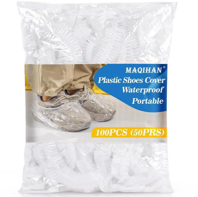 Main image of 100pcs(50PRS) Shoe Covers Disposable - Portable Size Save Space for Rainy Days Waterproof Booties Covers Plastic Rain Shoe Protector Foot Covers Indoors Reusable Women Men Shoe Bags for Travel