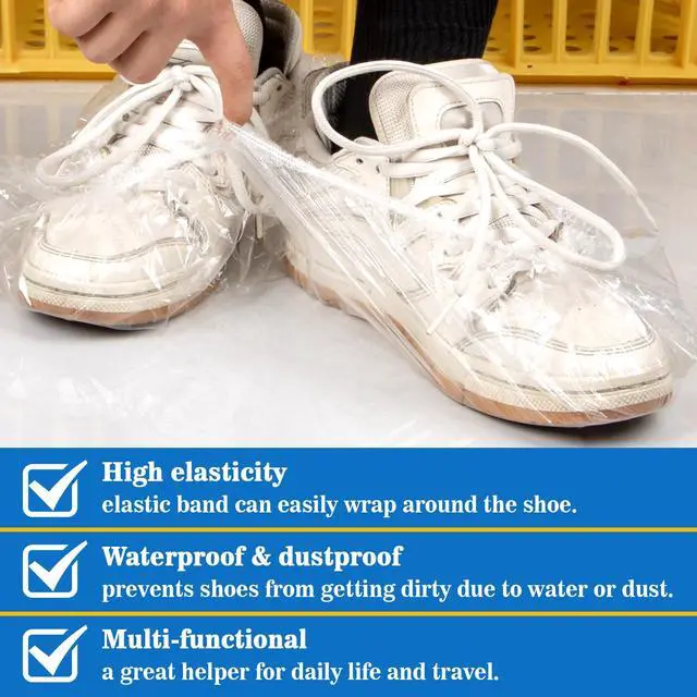 Alt view image 3 of 7 - 100pcs(50PRS) Shoe Covers Disposable - Portable Size Save Space for Rainy Days Waterproof Booties Covers Plastic Rain Shoe Protector Foot Covers Indoors Reusable Women Men Shoe Bags for Travel