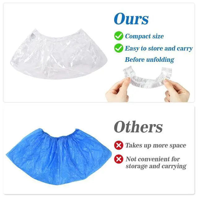 Alt view image 4 of 7 - 100pcs(50PRS) Shoe Covers Disposable - Portable Size Save Space for Rainy Days Waterproof Booties Covers Plastic Rain Shoe Protector Foot Covers Indoors Reusable Women Men Shoe Bags for Travel