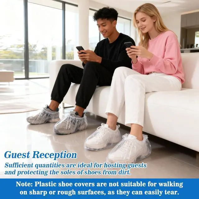 Alt view image 5 of 7 - 100pcs(50PRS) Shoe Covers Disposable - Portable Size Save Space for Rainy Days Waterproof Booties Covers Plastic Rain Shoe Protector Foot Covers Indoors Reusable Women Men Shoe Bags for Travel