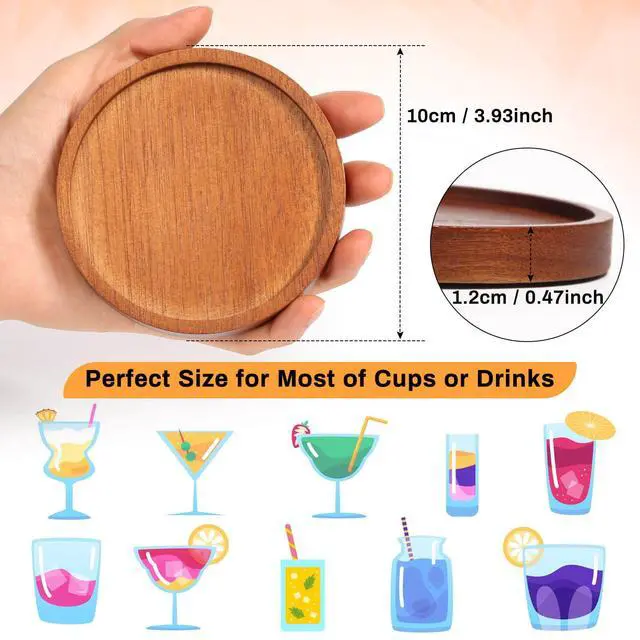 Alt view image 3 of 7 - Wooden Coasters Set of 6 with Holder, Acacia Wood Drink Coasters for Farmhouse, Patio, Bar Decoration