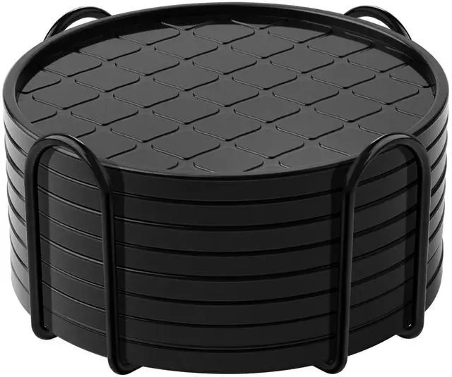 Main image of Coasters Set of 8,Hot or Cold Drink Coasters with Holder,Modern Style Coffee Table Coaster,Suitable for Kinds Cups Beer,Drink,Anti-Overflow Tabletop Protection(Black, 8pcs)