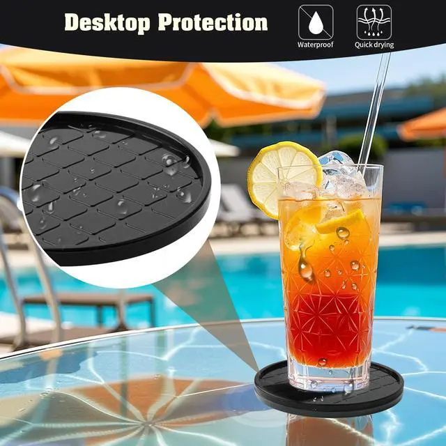 Alt view image 2 of 7 - Coasters Set of 8,Hot or Cold Drink Coasters with Holder,Modern Style Coffee Table Coaster,Suitable for Kinds Cups Beer,Drink,Anti-Overflow Tabletop Protection(Black, 8pcs)