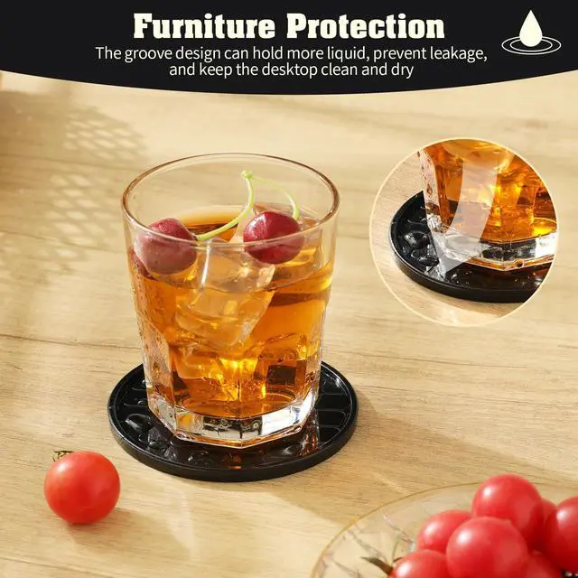 Alt view image 3 of 7 - Coasters Set of 8,Hot or Cold Drink Coasters with Holder,Modern Style Coffee Table Coaster,Suitable for Kinds Cups Beer,Drink,Anti-Overflow Tabletop Protection(Black, 8pcs)