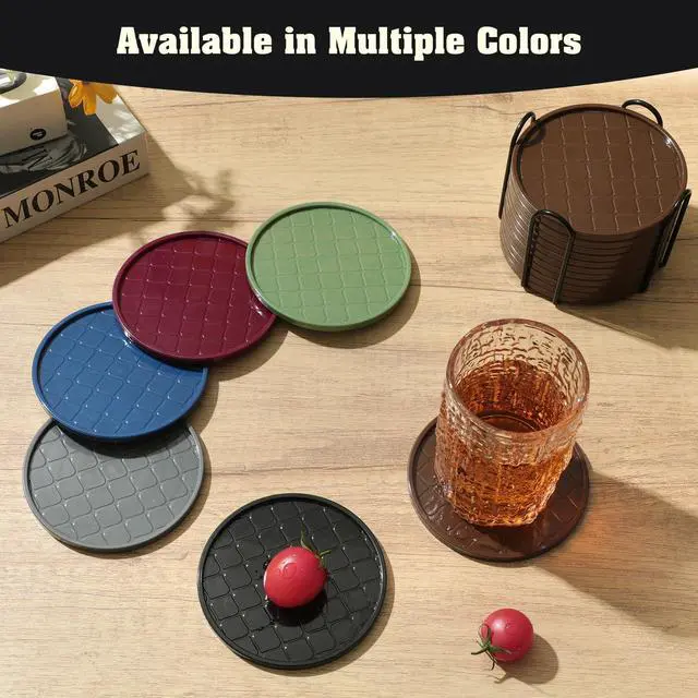 Alt view image 7 of 7 - Coasters Set of 8,Hot or Cold Drink Coasters with Holder,Modern Style Coffee Table Coaster,Suitable for Kinds Cups Beer,Drink,Anti-Overflow Tabletop Protection(Black, 8pcs)