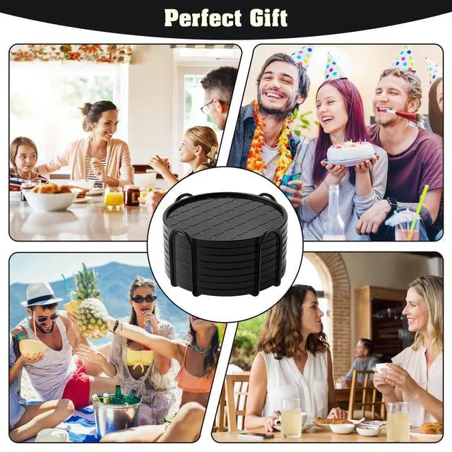 Alt view image 6 of 7 - Coasters Set of 8,Hot or Cold Drink Coasters with Holder,Modern Style Coffee Table Coaster,Suitable for Kinds Cups Beer,Drink,Anti-Overflow Tabletop Protection(Black, 8pcs)