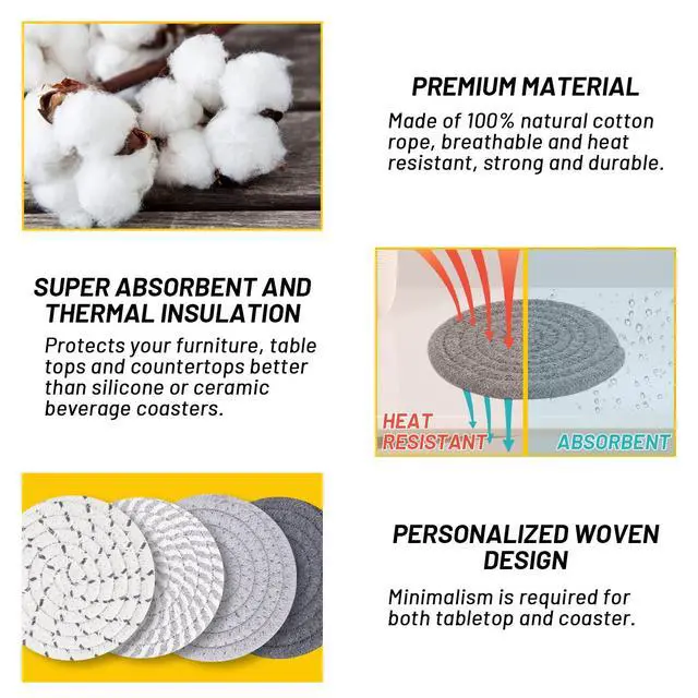 Alt view image 3 of 7 - 8 Pcs Drink Coasters with Holder, 4 Colors Absorbent Coasters, Minimalist Cotton Woven Coaster Set for Living Room Decor, Tabletop Protection Suitable for Kinds of Cups, 4.3 Inches