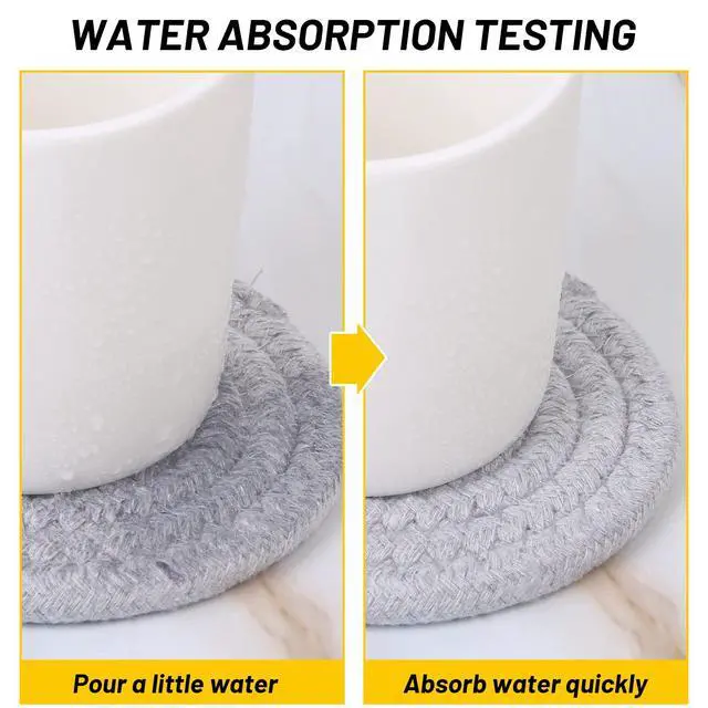 Alt view image 4 of 7 - 8 Pcs Drink Coasters with Holder, 4 Colors Absorbent Coasters, Minimalist Cotton Woven Coaster Set for Living Room Decor, Tabletop Protection Suitable for Kinds of Cups, 4.3 Inches