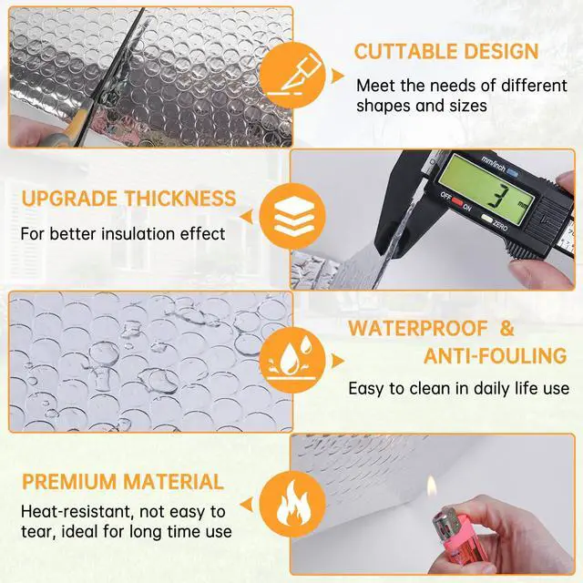 Alt view image 2 of 6 - Reflective Foil Insulation, Double Reflective Bubble Insulation Sheet, Aluminum Foil Bubble Shield, Radiant Barrier Roll for RV Windows Weatherproofing (23.6''x 10Ft)