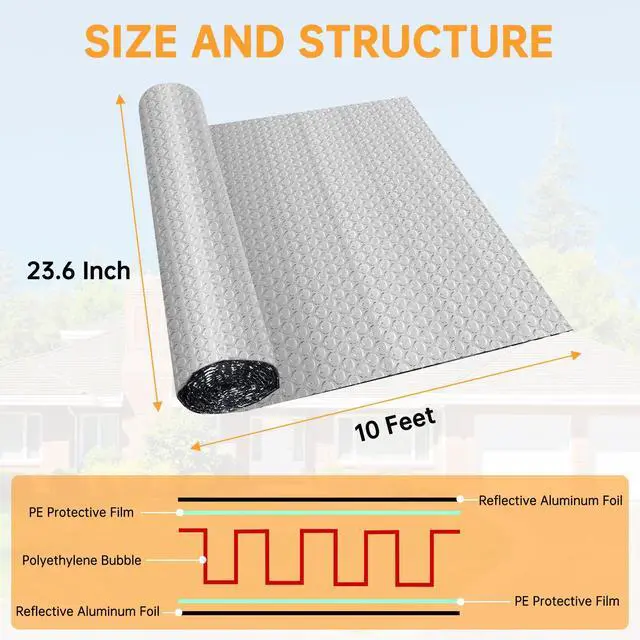 Alt view image 5 of 6 - Reflective Foil Insulation, Double Reflective Bubble Insulation Sheet, Aluminum Foil Bubble Shield, Radiant Barrier Roll for RV Windows Weatherproofing (23.6''x 10Ft)