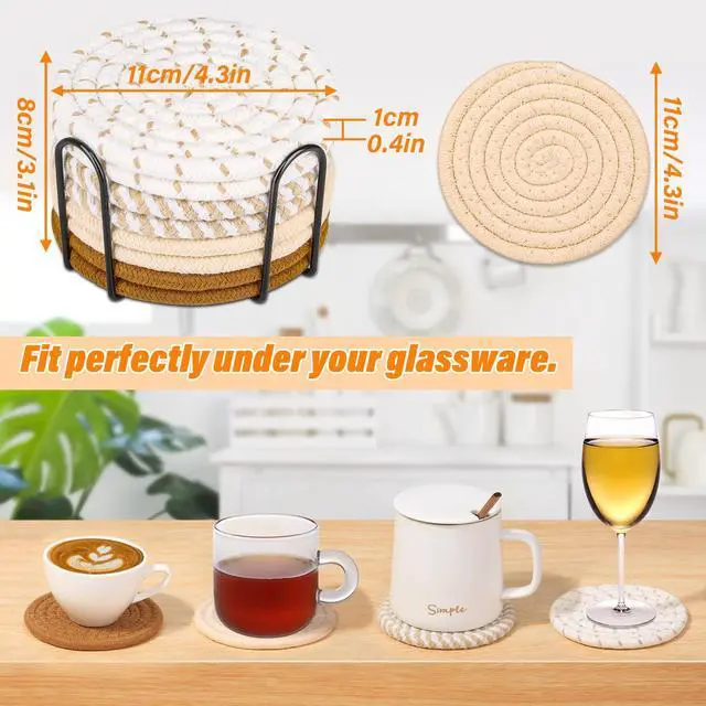 Alt view image 2 of 7 - Drink Coasters Set of 8, 4 Colors Absorbent Coasters for Drinks, Minimalist Cotton Woven Coaster for Living Room Decor, Fall Home Decor, 4.3 Inches